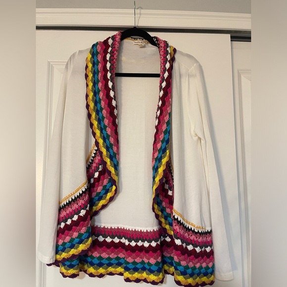 Double Zero Womens Granny Crochet Open Cardigan Size S‎ Colorful Festival BOHO - Picture 1 of 5